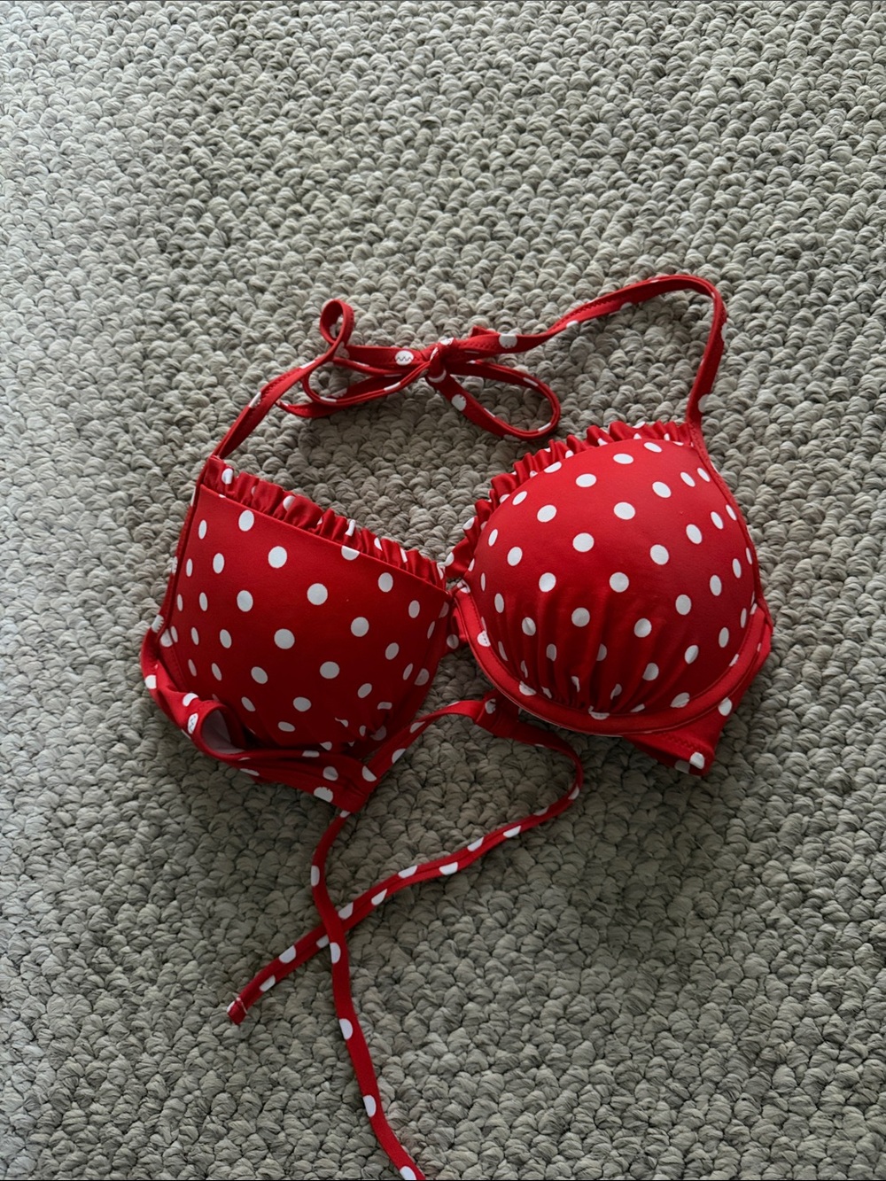 Shade & Shore Red and White Polka Dot Halter Bikini Top